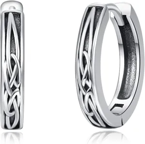 Celtic Knot Hoop Earrings 925 Sterling Sliver Small Hoop Earrings Hypoallergenic Black Hoop earrings