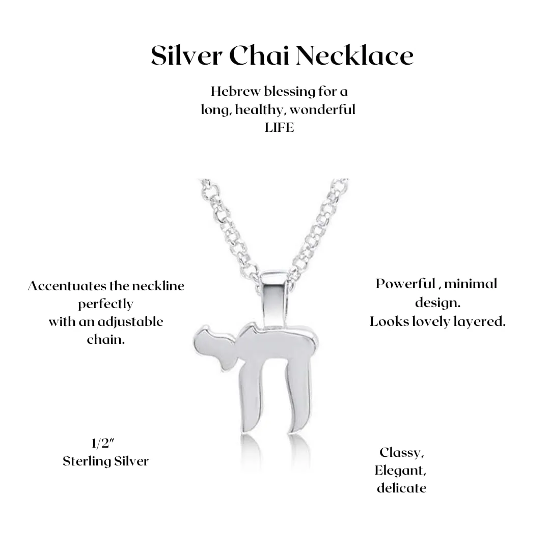 Chai Hebrew Necklace Jewish Jewelry Sterling Silver | Men and Women