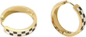 Checker Gold Plated Hoop Earrings for Women Fashion Dainty White Black Enamel Round Circle Huggie Hoops Hypoallergenic Trendy Unique Jewelry 20mm