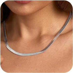 CHESKY Gold Necklace for Women-14K Plated sterling silver Snake Chain Necklace Dainty Simple Chunky Herringbone Necklace Choker Necklaces Jewelry for Women