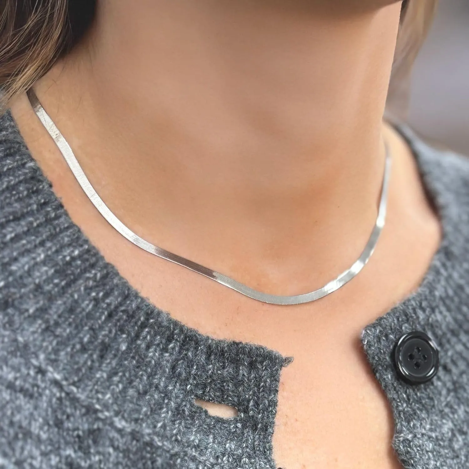CHESKY Gold Necklace for Women-14K Plated sterling silver Snake Chain Necklace Dainty Simple Chunky Herringbone Necklace Choker Necklaces Jewelry for Women
