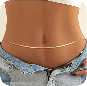 CHESKY Gold Waist Chain for Women, 14K Gold Plated Silver Layered Belly Belt Chains Sexy Bikini Beach Waist Beads Chain Waterproof Snake Pearl Cuban Body Chain Summer Jewelry Accessories for Women