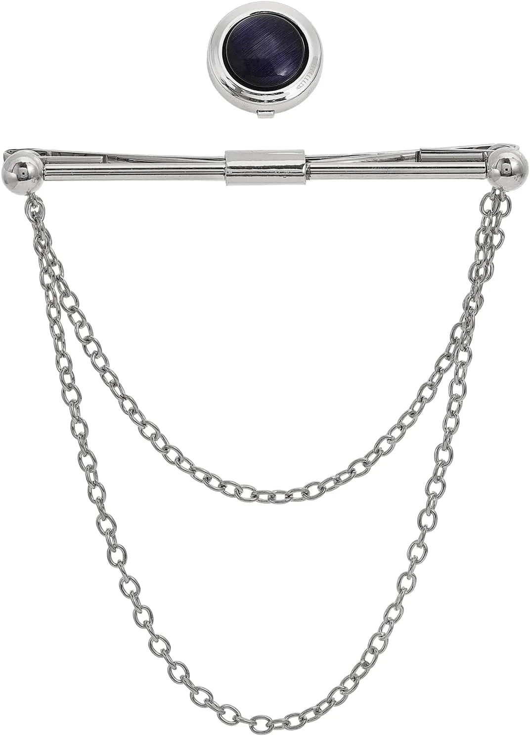 CHGCRAFT 1Set Men's Collar Tie Bar Brass Hanging Chains Collar Pins Tie Clips with 1Pc Cat Eye Cufflink Button Covers for Pin Suit Accessories