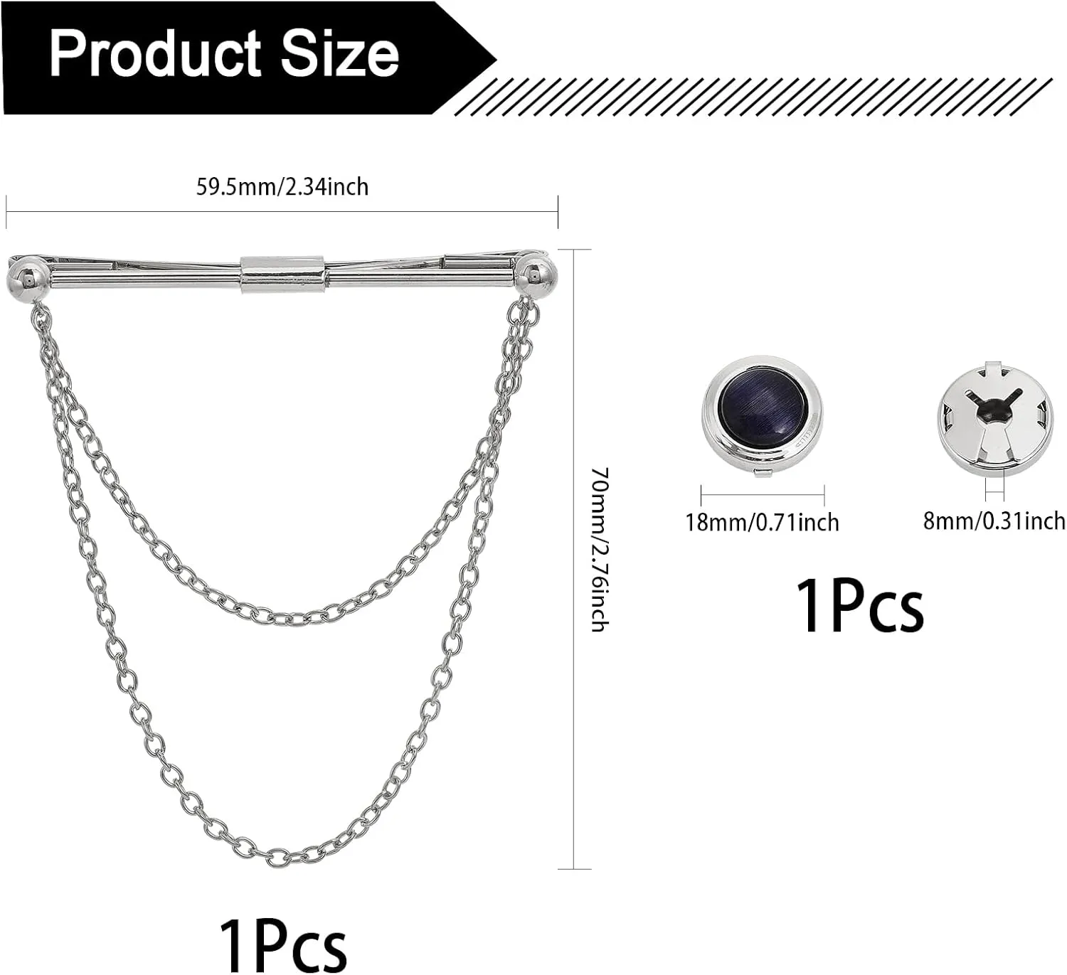 CHGCRAFT 1Set Men's Collar Tie Bar Brass Hanging Chains Collar Pins Tie Clips with 1Pc Cat Eye Cufflink Button Covers for Pin Suit Accessories