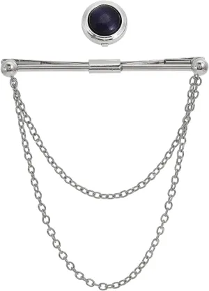 CHGCRAFT 1Set Men's Collar Tie Bar Brass Hanging Chains Collar Pins Tie Clips with 1Pc Cat Eye Cufflink Button Covers for Pin Suit Accessories