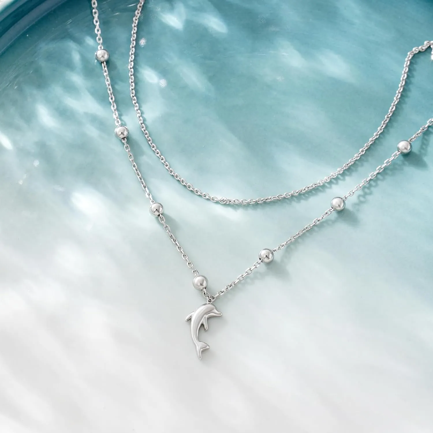CHIC & ARTSY Womens Sterling Silver Created Opal Layered Anklet Bracelet Dainty Beaded Chain Adjustable 11" Best Friend Anklet