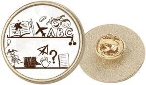 Childlike Children Cute Illustration Bookshelf Round Metal Golden Pin Brooch Clip