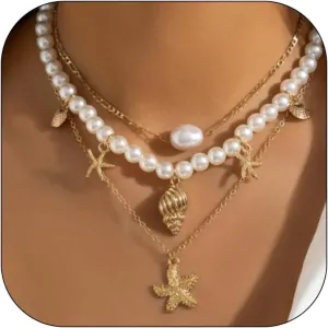 choice of all Gold Sea Shell Charm Necklace Jewelry for Women Summer Boho Seashell Beach Starfish Necklace Fashion Accessories Summer Beach Vacation Clothes Dresses 2025