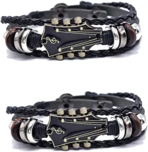 Choistily Retro Faux Leather Guitar Bracelet Handmade Braided Punk Guitar Leather Wrap Bracelet Multi-Layer Leather Wristband for Musicians Guitar Lovers Jewelry