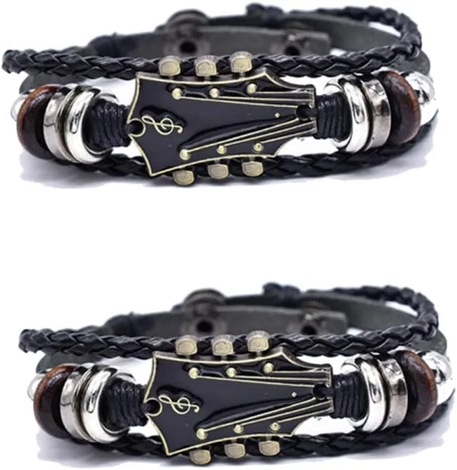 Choistily Retro Faux Leather Guitar Bracelet Handmade Braided Punk Guitar Leather Wrap Bracelet Multi-Layer Leather Wristband for Musicians Guitar Lovers Jewelry