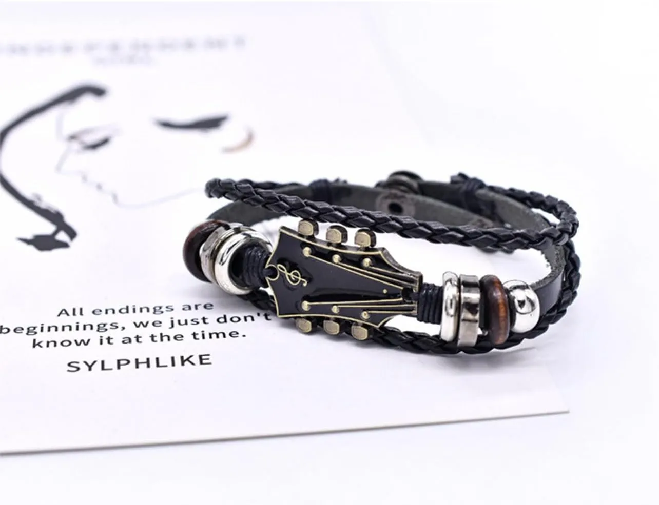 Choistily Retro Faux Leather Guitar Bracelet Handmade Braided Punk Guitar Leather Wrap Bracelet Multi-Layer Leather Wristband for Musicians Guitar Lovers Jewelry
