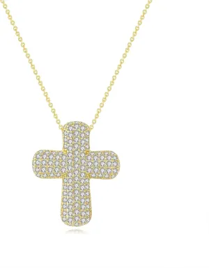 Chunky Bubble Cross Necklace for Women,14K Gold Plated Large Cross Pendent Necklaces with Cubic Zirconia Faith Necklace Religions Gift for Baptism,Confimation,Everyday