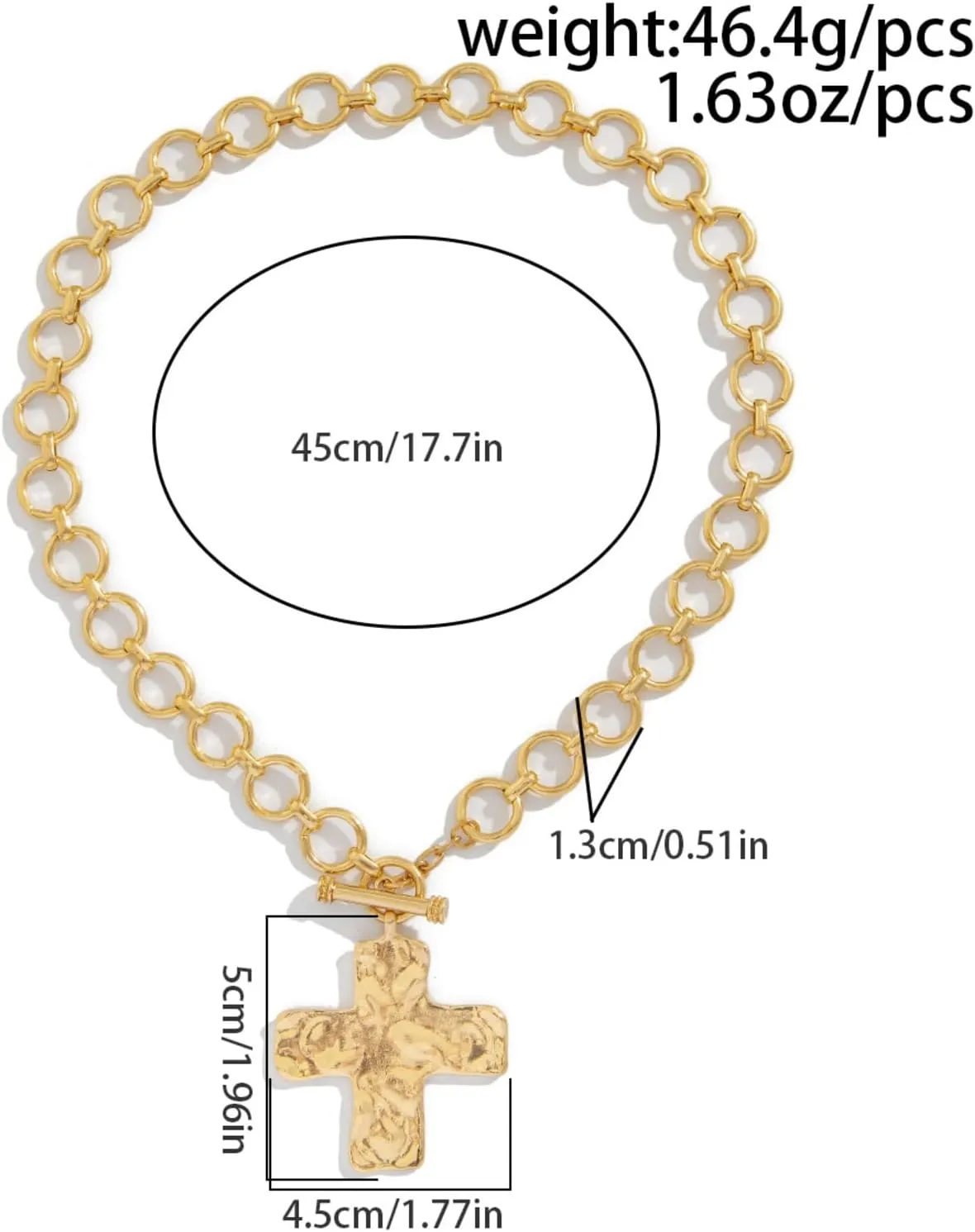 Chunky Cross Necklace for Women Gold Chunky Cross Pendant Necklace Layered Heart Toggle Necklace Hammered Cross Statement Necklace Thick Chain Necklace Jewelry