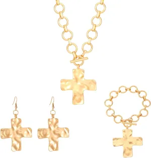 Chunky Cross Necklace for Women Gold Chunky Cross Pendant Necklace Layered Heart Toggle Necklace Hammered Cross Statement Necklace Thick Chain Necklace Jewelry