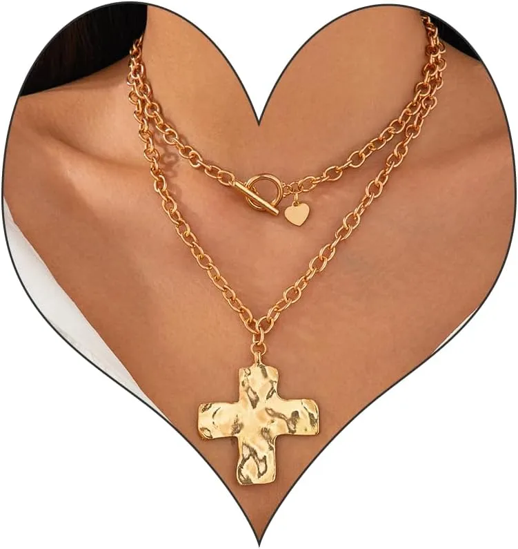 Chunky Cross Necklace for Women, Statemnet Necklaces Cross Pendant Chain Choker Vintage Statement Necklace Jewelry