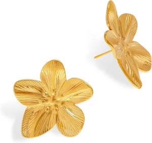 Chunky Gold Geometric Flower Stud Earrings for Women, Trendy Statement Brown Prom Rhinestone Jewelry Holoday Gift