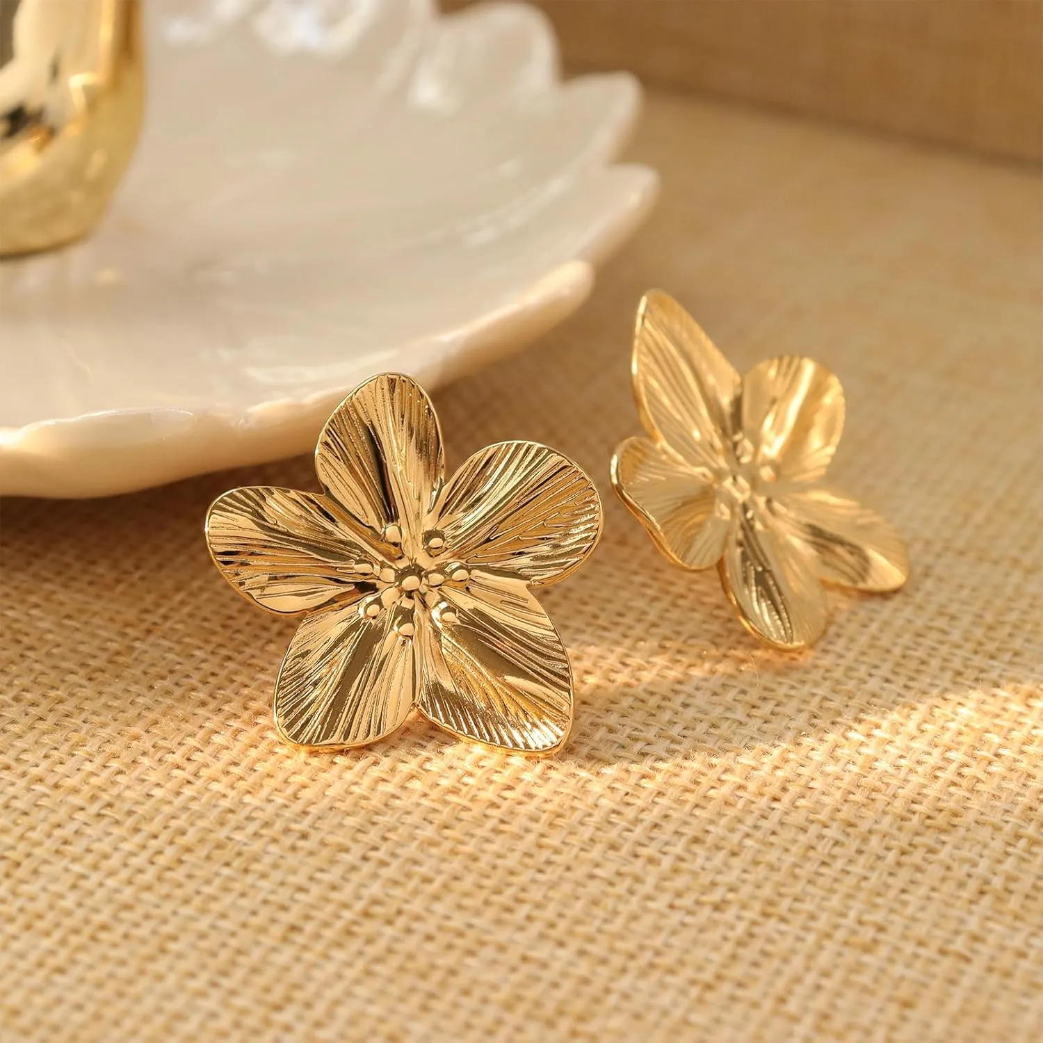 Chunky Gold Geometric Flower Stud Earrings for Women, Trendy Statement Brown Prom Rhinestone Jewelry Holoday Gift