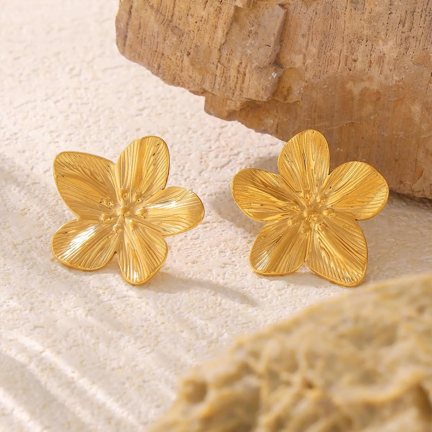 Chunky Gold Geometric Flower Stud Earrings for Women, Trendy Statement Brown Prom Rhinestone Jewelry Holoday Gift
