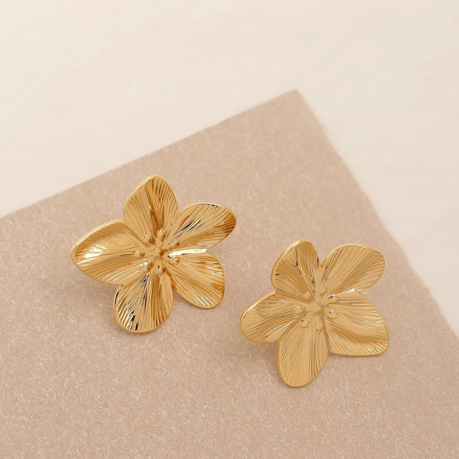 Chunky Gold Geometric Flower Stud Earrings for Women, Trendy Statement Brown Prom Rhinestone Jewelry Holoday Gift