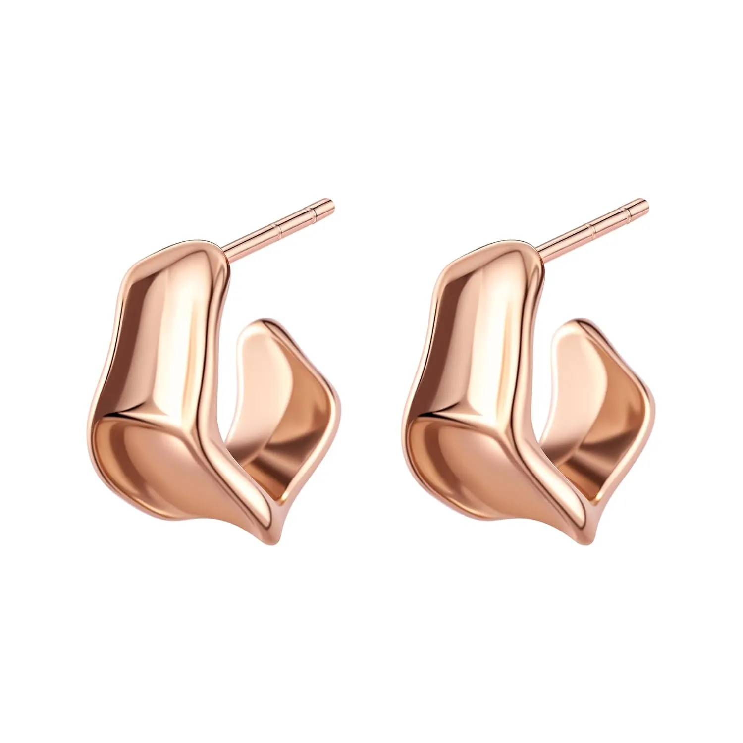 Chunky Gold Hoop Earrings for Women, 14K Gold/Silver Plated Statement Geometric Drop Dangle Earrings Trendy Knot Stud Hypoallergenic Fashionable Gift for Women (Rose Gold)