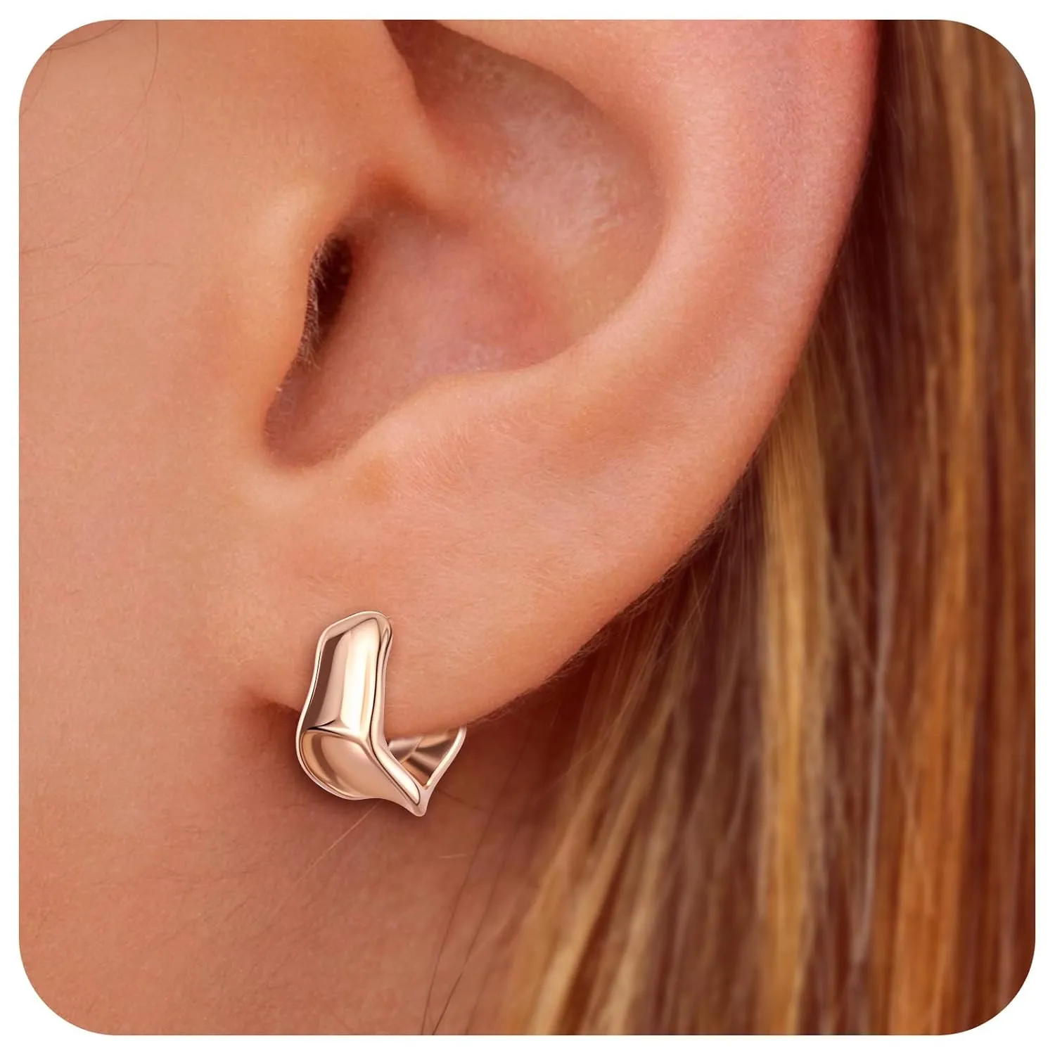 Chunky Gold Hoop Earrings for Women, 14K Gold/Silver Plated Statement Geometric Drop Dangle Earrings Trendy Knot Stud Hypoallergenic Fashionable Gift for Women (Rose Gold)
