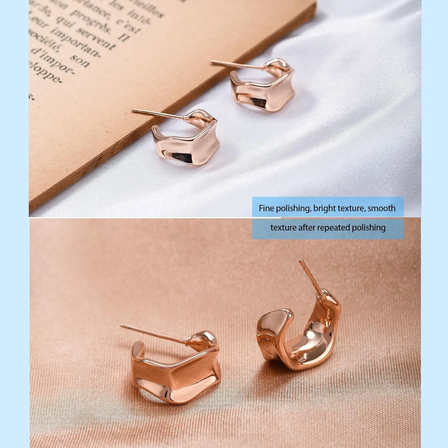 Chunky Gold Hoop Earrings for Women, 14K Gold/Silver Plated Statement Geometric Drop Dangle Earrings Trendy Knot Stud Hypoallergenic Fashionable Gift for Women (Rose Gold)