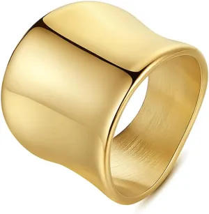 Chunky Gold Rings for Women Exaggerated Vintage Wide Statement Gold Band Rings 14K Gold Plated Hip Hop Wide Chunky Ring Size 6-9