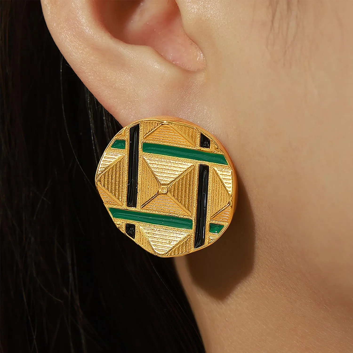 Chunky Gold Stud Earrings for Women, Trendy Statement Geometric Textured Lightweight Hypoallergenic Earing Prom Vintage Jewelry Gift