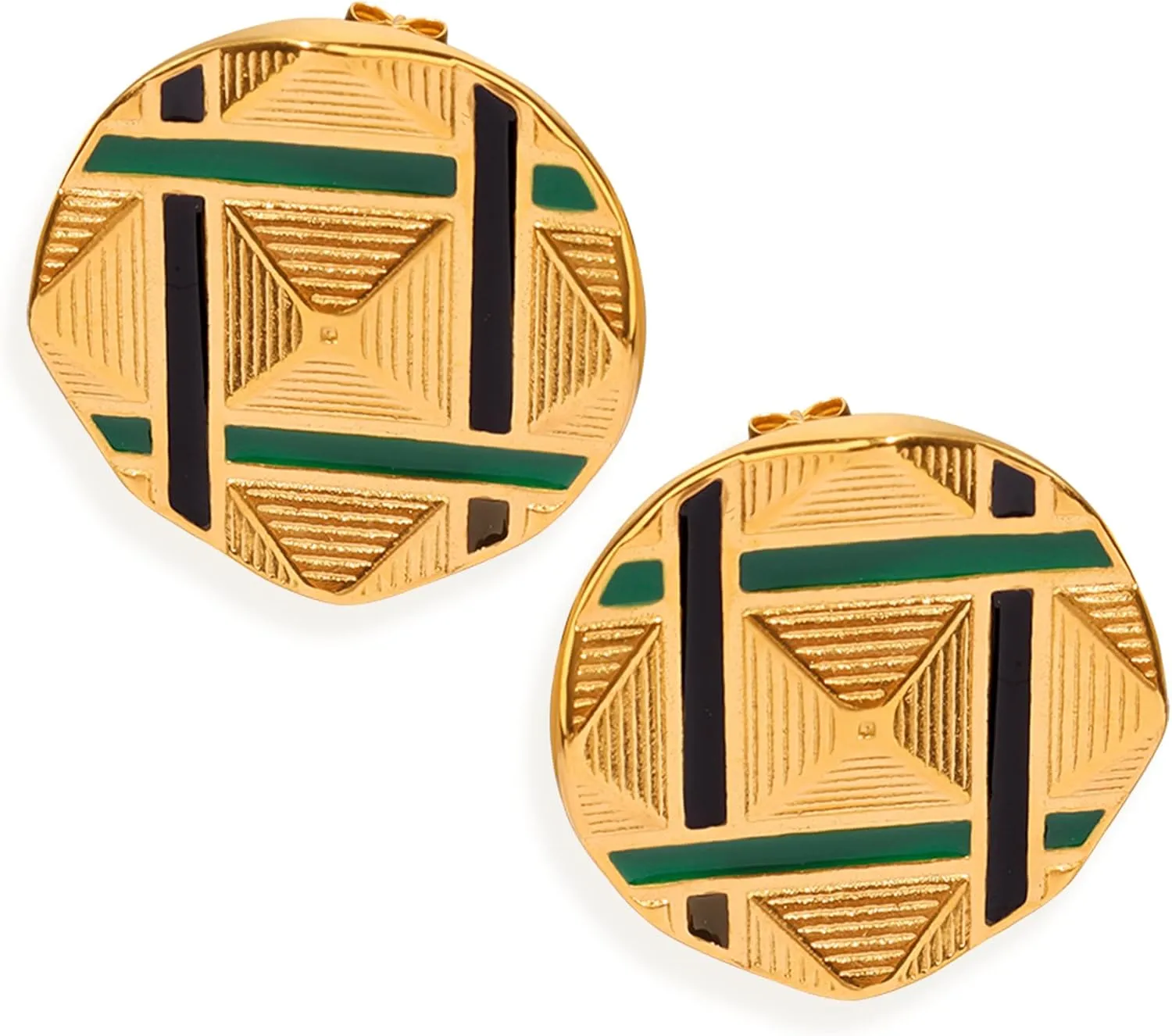 Chunky Gold Stud Earrings for Women, Trendy Statement Geometric Textured Lightweight Hypoallergenic Earing Prom Vintage Jewelry Gift