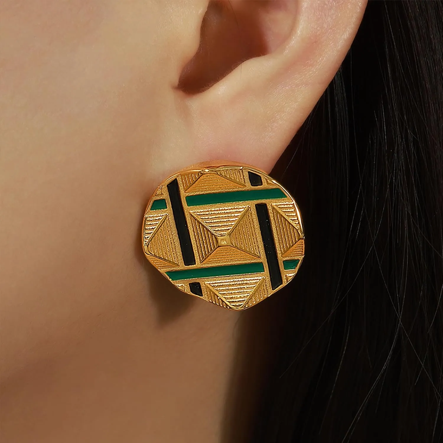 Chunky Gold Stud Earrings for Women, Trendy Statement Geometric Textured Lightweight Hypoallergenic Earing Prom Vintage Jewelry Gift
