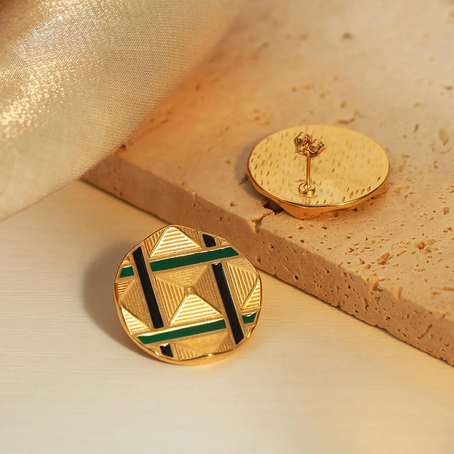Chunky Gold Stud Earrings for Women, Trendy Statement Geometric Textured Lightweight Hypoallergenic Earing Prom Vintage Jewelry Gift