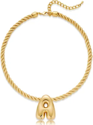 Chunky Initial Necklace for Women Trendy Bubble Letter Necklace Gold Balloon Initial Letter Pendant Thick Gold Alphabet Chunky Custom Name Fashion Jewelry
