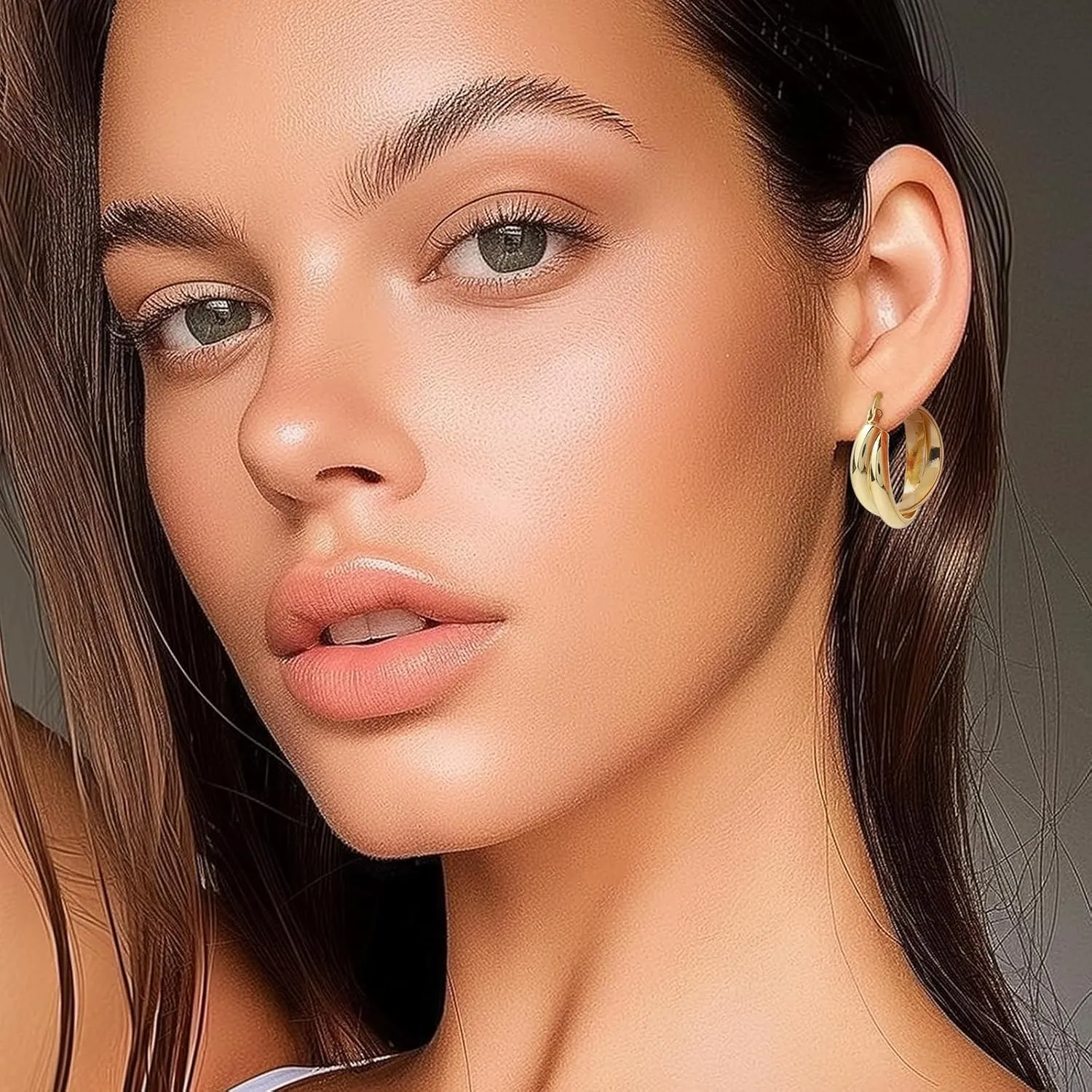 Chunky Large Gold Puffy Open Hoop Earrings for Women,Trendy Statement Big Minimalist Wavy Huggie Earing Prom Jewelry Gift