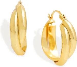 Chunky Large Gold Puffy Open Hoop Earrings for Women,Trendy Statement Big Minimalist Wavy Huggie Earing Prom Jewelry Gift