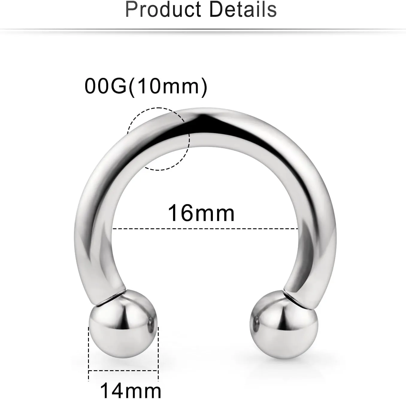 Cisyozi 10G 8G 6G 4G 2G 0G 00G Septum Rings Ear Gauges Earrings Hoops 316L Surgical Steel PA Ring Internally Threaded Horseshoe Spring Action Captive Bead Ring CBR Body Piercing Jewelry for Women Men