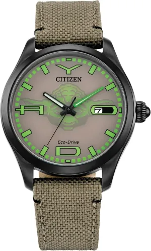Citizen Eco-Drive Men's Star Wars Yoda "Judge me by my size, do you?" Black IP Watch, Cordura Strap, Luminous, 42mm (Model: BM6839-06W)