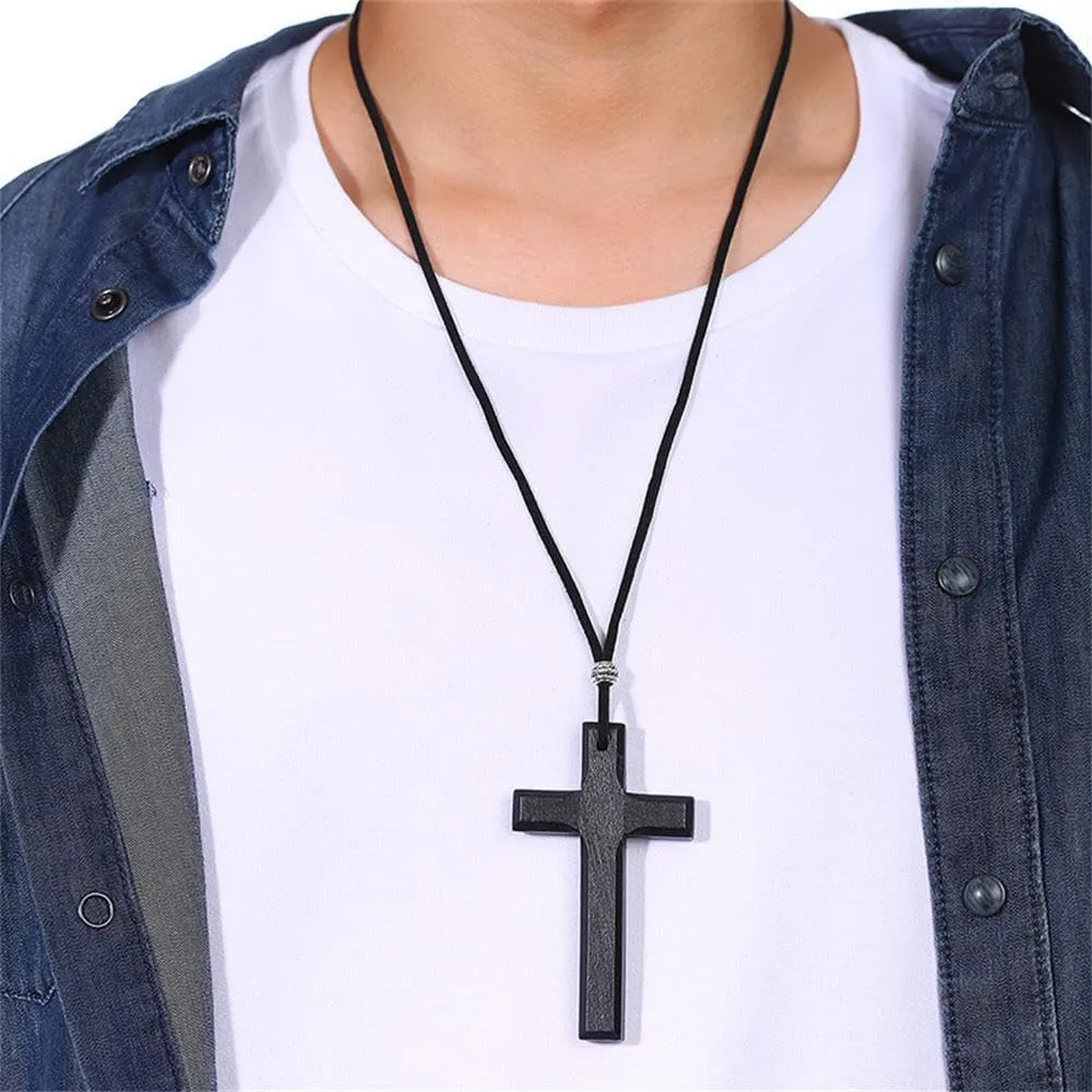 Classic Wood Cross Pendant Necklace Simple Natural Wood Layer Cross Necklace Vintage Religious Pendant Necklace Jewelry for Women Men