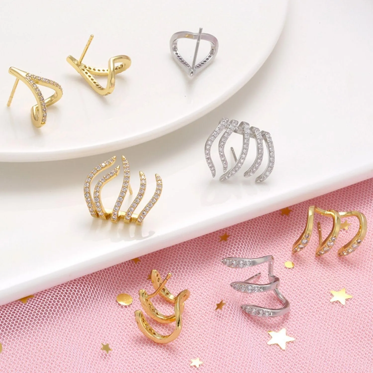 Claw Earrings For Women, Multilayer Claw Earrings Cuff, Cubic Zirconia Ear Wrap Hoop Cubic Zirconia Piercing Cuff Earrings