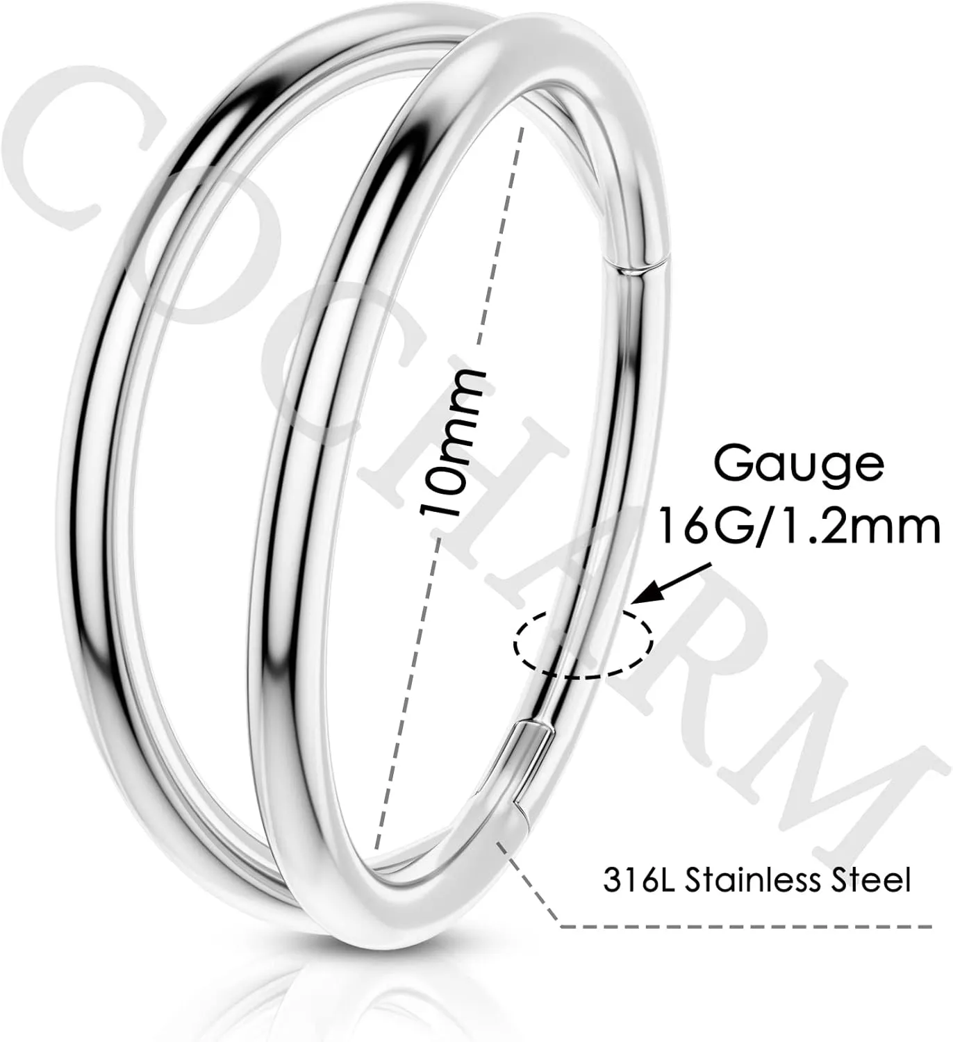 COCHARM 16g Double Nose Rings for Single Piercing 316L Surgical Steel Nose Hoop Daith Cartilage Conch Piercing Jewelry