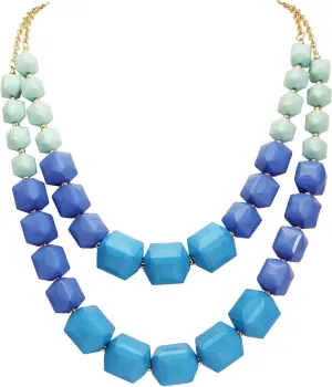 Coiris Double Layer Chunky Acrylic Beads Strand Necklaces,Statement Geometric Beads Necklace,Big African Beaded Necklace for Accessory Jewelry