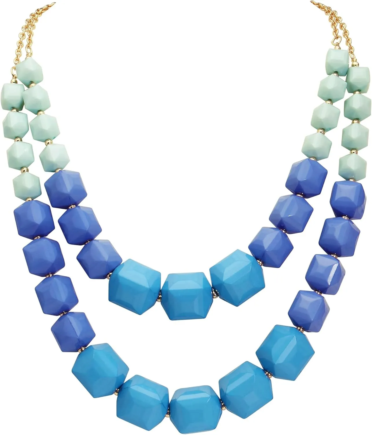 Coiris Double Layer Chunky Acrylic Beads Strand Necklaces,Statement Geometric Beads Necklace,Big African Beaded Necklace for Accessory Jewelry