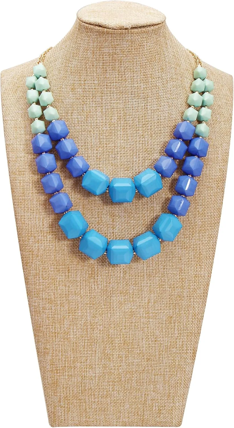 Coiris Double Layer Chunky Acrylic Beads Strand Necklaces,Statement Geometric Beads Necklace,Big African Beaded Necklace for Accessory Jewelry