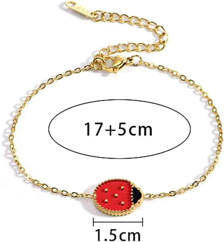 Color Stone Ladybug Bracelets for Women 18k Gold Plated Stainless Steel Heart Leaf Charms Bracelet White Shell Bracelet Handmade Enamel Bangles Designer Brand