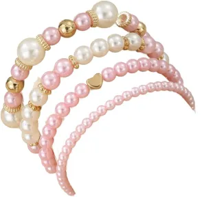 COLORFUL BLING Layered Pearl Stretch Bracelets Set for Women Daisy Flower Heart Star Simulated Pearl Stackable Elastic Bracelets Chunky Beaded Ball Adjustable Multilayer Bangles Wedding Jewelry Gift