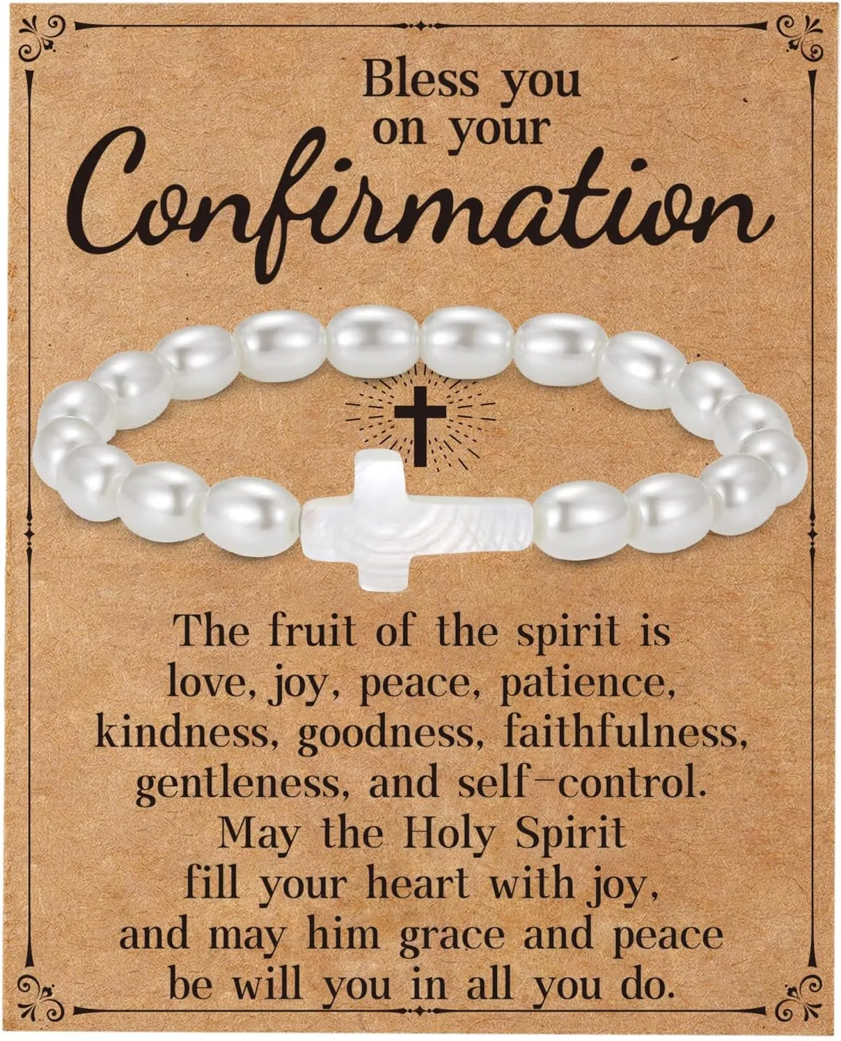 Confirmation Gifts for Women Pearl Cross Bead Stretch Bracelets Christian Baptism Holy 1st First Communion Jewelry