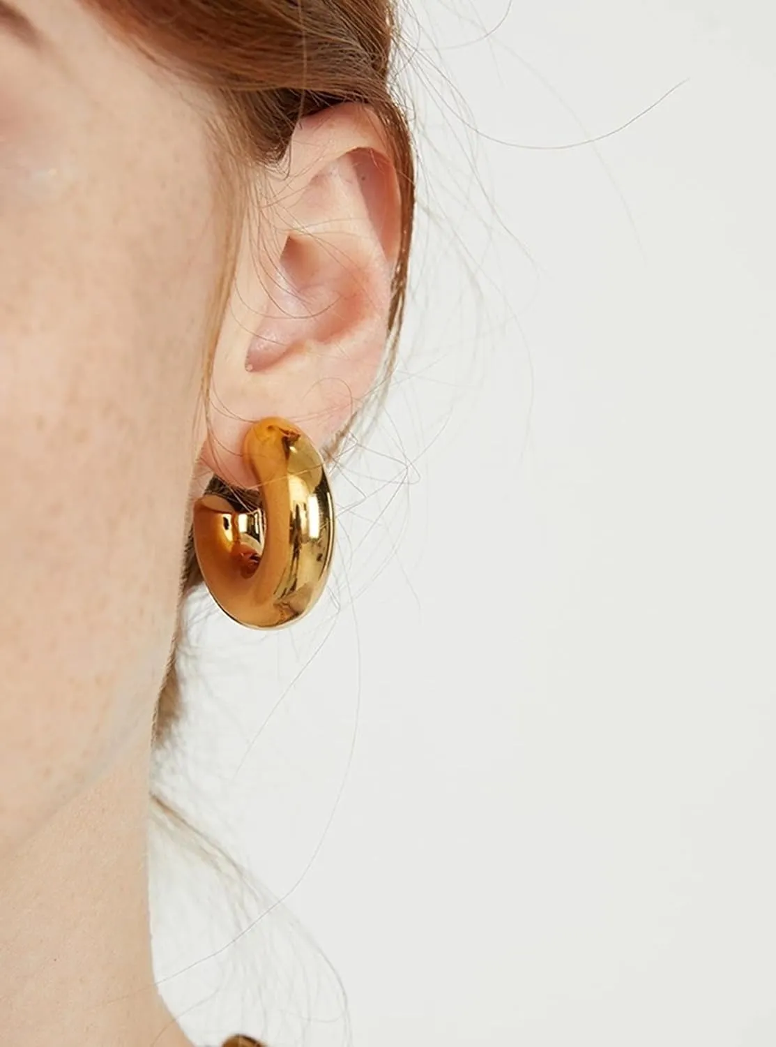 CONRAN KREMIX Waterproof Chunky Gold Hoops Earrings for Women Non Tarnish, Thick Gold Plated Circle Open Hoop,Lightweight Hollow Earrings Trendy