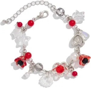 Cool Punk Y2K Star Beaded Bracelet for Women Handmade Pentagram Star Strawberry Flower Bracelet Aesthetic Grunge Punk Beads Bracelet for Couples Friends BFF Jewelry Gifts