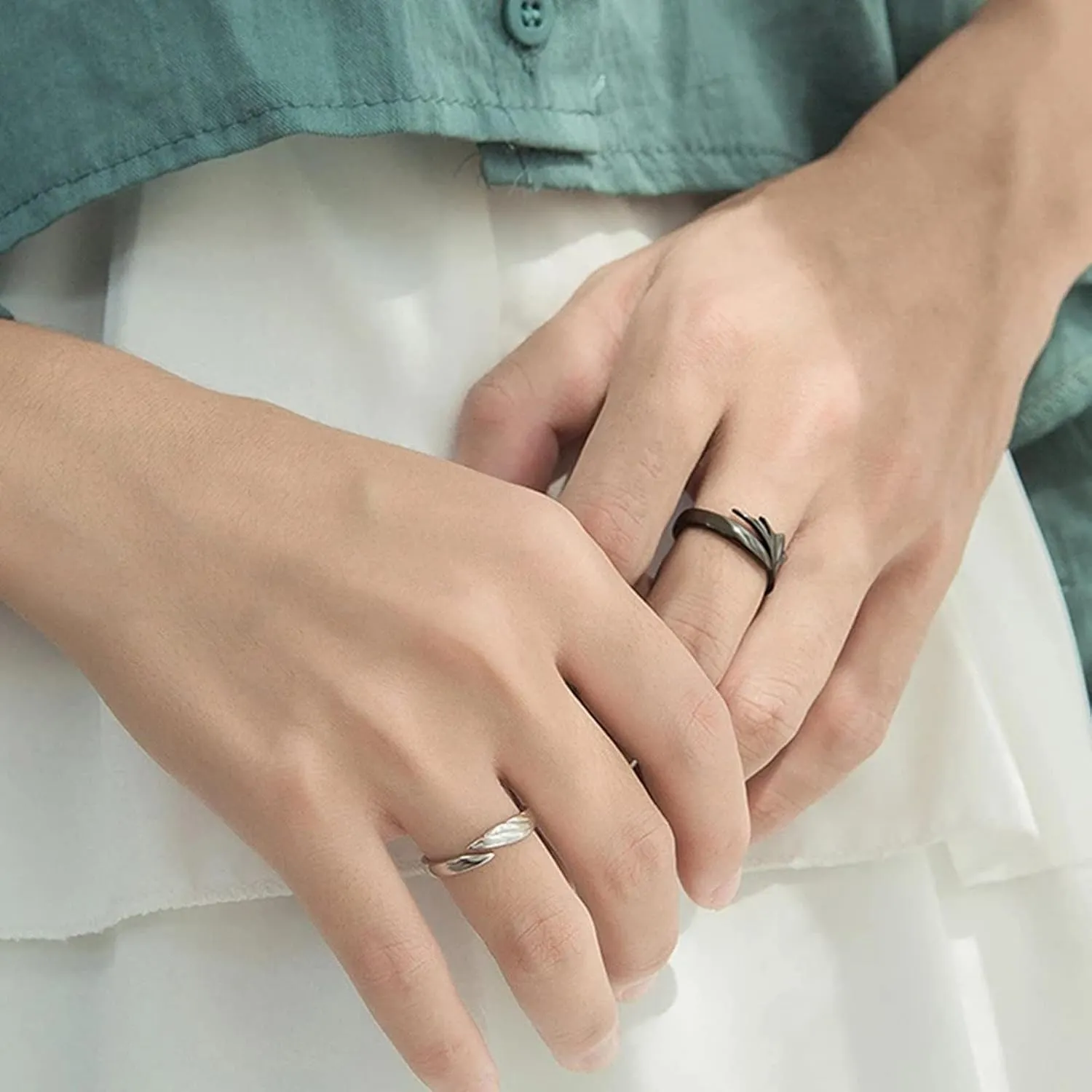 Couple Matching Rings for Woman Man Angel Devil Wings Open Rings Adjustable Promise Rings Set Friendship Rings Black Silver Couple Rings for Her and Him