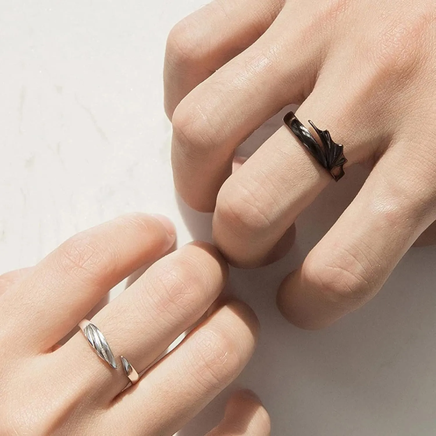 Couple Matching Rings for Woman Man Angel Devil Wings Open Rings Adjustable Promise Rings Set Friendship Rings Black Silver Couple Rings for Her and Him
