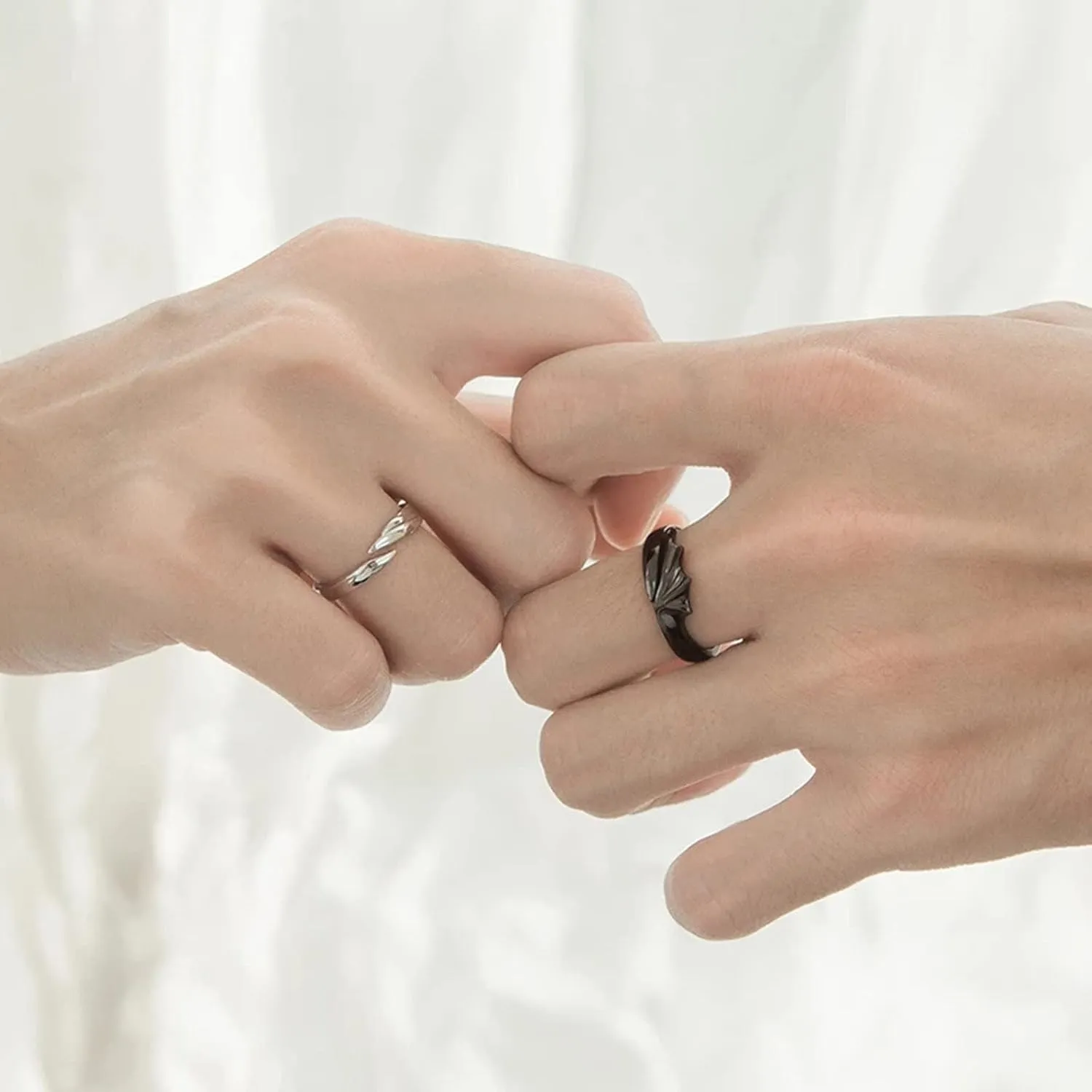 Couple Matching Rings for Woman Man Angel Devil Wings Open Rings Adjustable Promise Rings Set Friendship Rings Black Silver Couple Rings for Her and Him